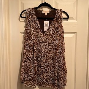 Michael kors women long sleeve with open shoulder top size 1X animal print NWT